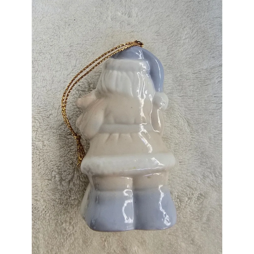 Vintage Ceramic Santa Claus Ornament Pastel Blue Tan Porcelain Christmas Decor